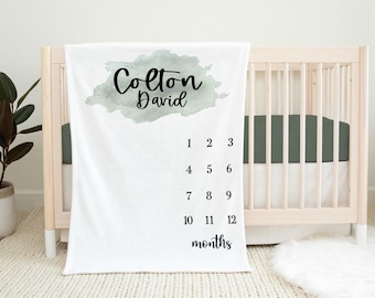 Coperta personalizzata per celebrare i traguardi raggiunti - Foto del neonato - Regalo per baby shower - Coperta personalizzata per neonato con nome - Coperta mensile - Misuratore di crescita