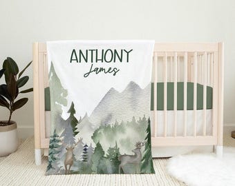 Woodland Baby Blanket- Personalized Baby Boy Blanket -Baby Name Blanket - Baby Shower Gift- Personalized Baby Gift -Deer Nursery A535