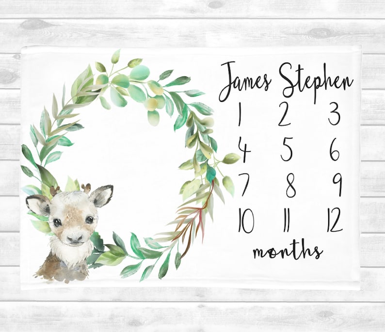 Woodland Deer Baby Milestone Blanket Boy Baby Month Blanket Etsy