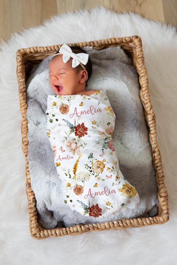Personalized Boho Floral Baby Milestone Blanket For Girls | Custom Name, 30x40 Or 50x60 Inch