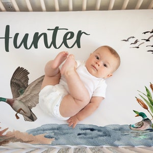 Custom Mallard Duck Crib Sheet - Custom Duck Hunting Crib Bedding -Baby Boy Shower Gifts Duck Nursery- Duck Hunting Sheet Changing Pad -A540