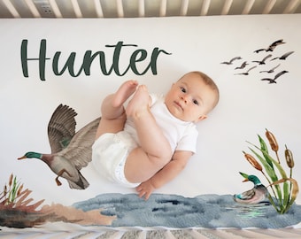 Custom Mallard Duck Crib Sheet - Custom Duck Hunting Crib Bedding -Baby Boy Shower Gifts Duck Nursery- Duck Hunting Sheet Changing Pad -A540