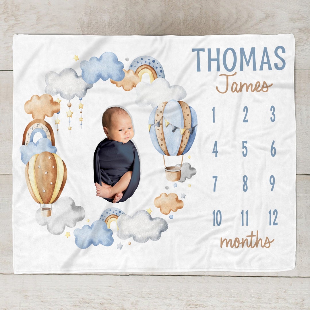 Hot Air Balloon Milestone Blanket Boy, Personalized Baby Boy Blanket ...