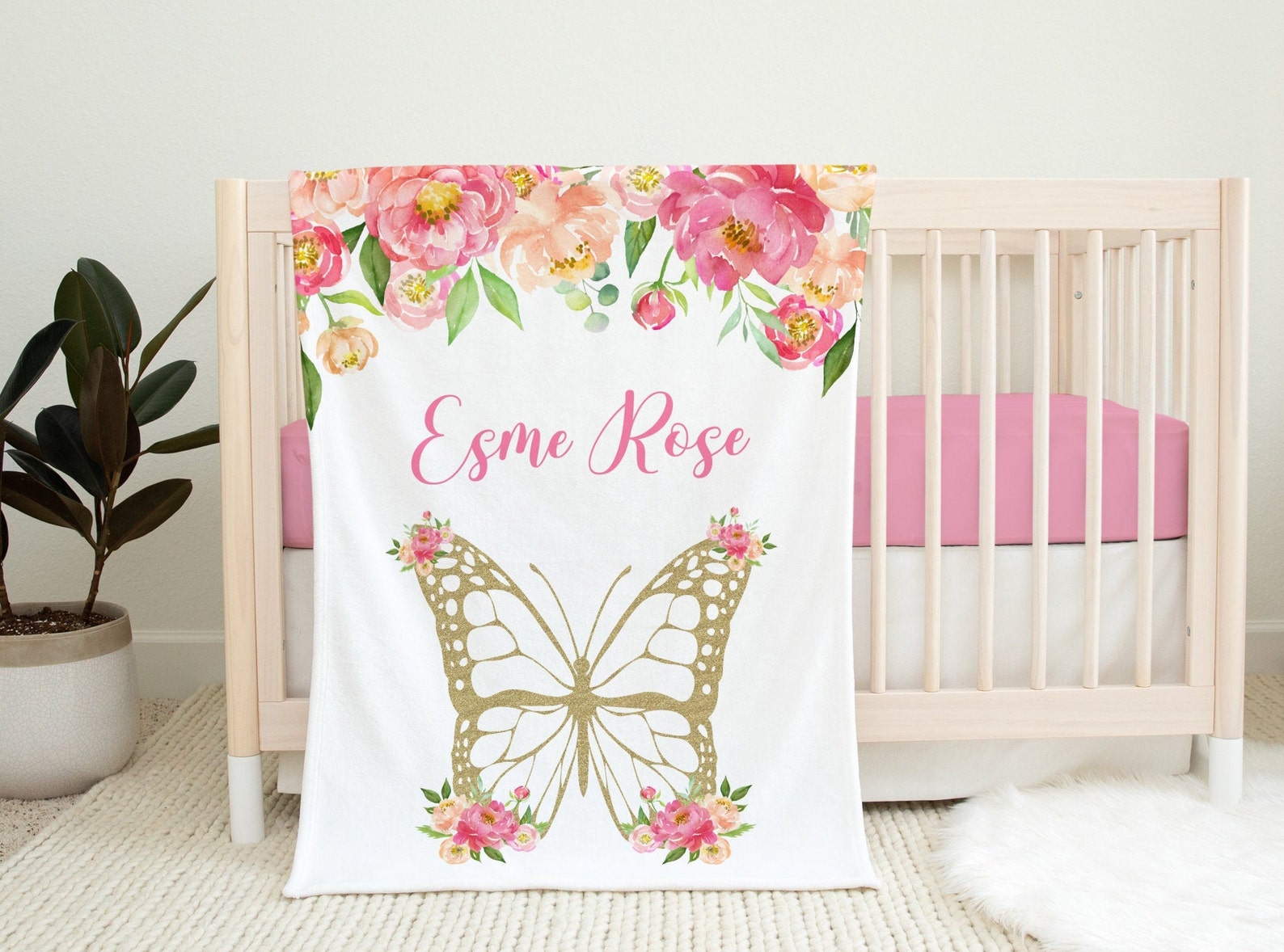 Butterfly Baby Girl Blanket Personalized Baby Girl Blanket Etsy