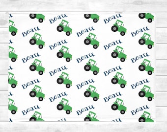 Gepersonaliseerde Tractor Baby Blanket Boy / Custom Farm Baby Naam Blanket Mononogrammed Baby Boy Shower Gift Boy Ontvangen deken Swaddle