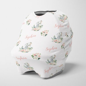 Gepersonaliseerde Car Seat Canopy, Girl Stretchy Car Seat Cover, Gepersonaliseerde Floral Carseat 4 in 1 Cover, Girl Carseat Canopy, Nursing Cover