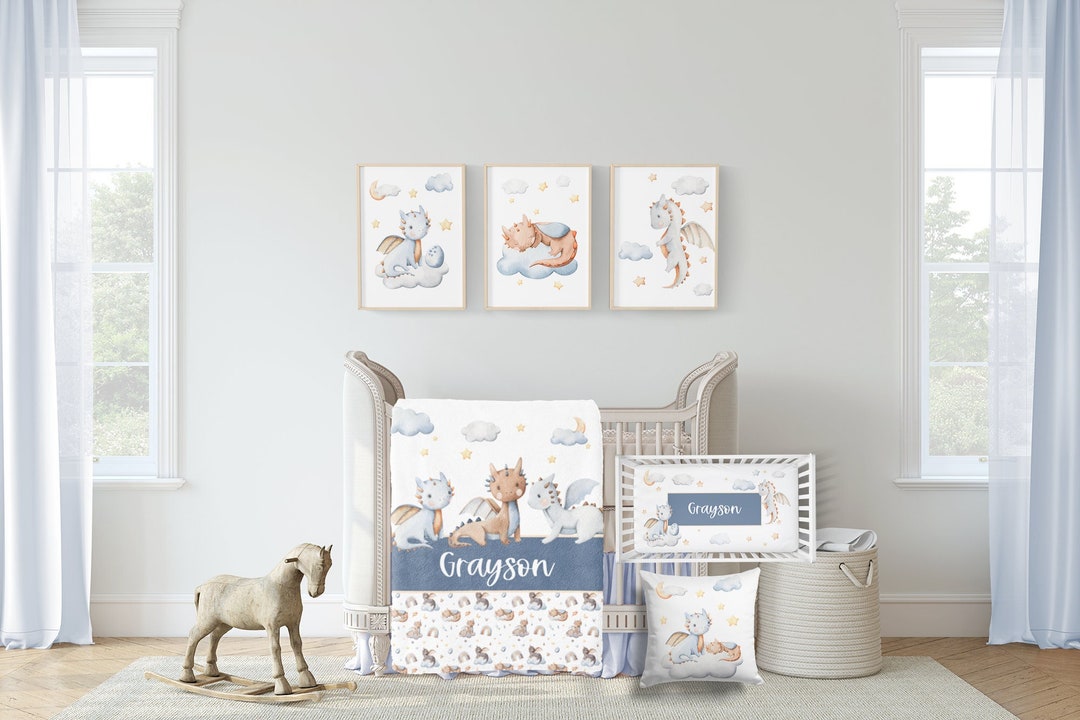Dragon Crib Bedding Set personalized Baby Boy Blanket With Mythical