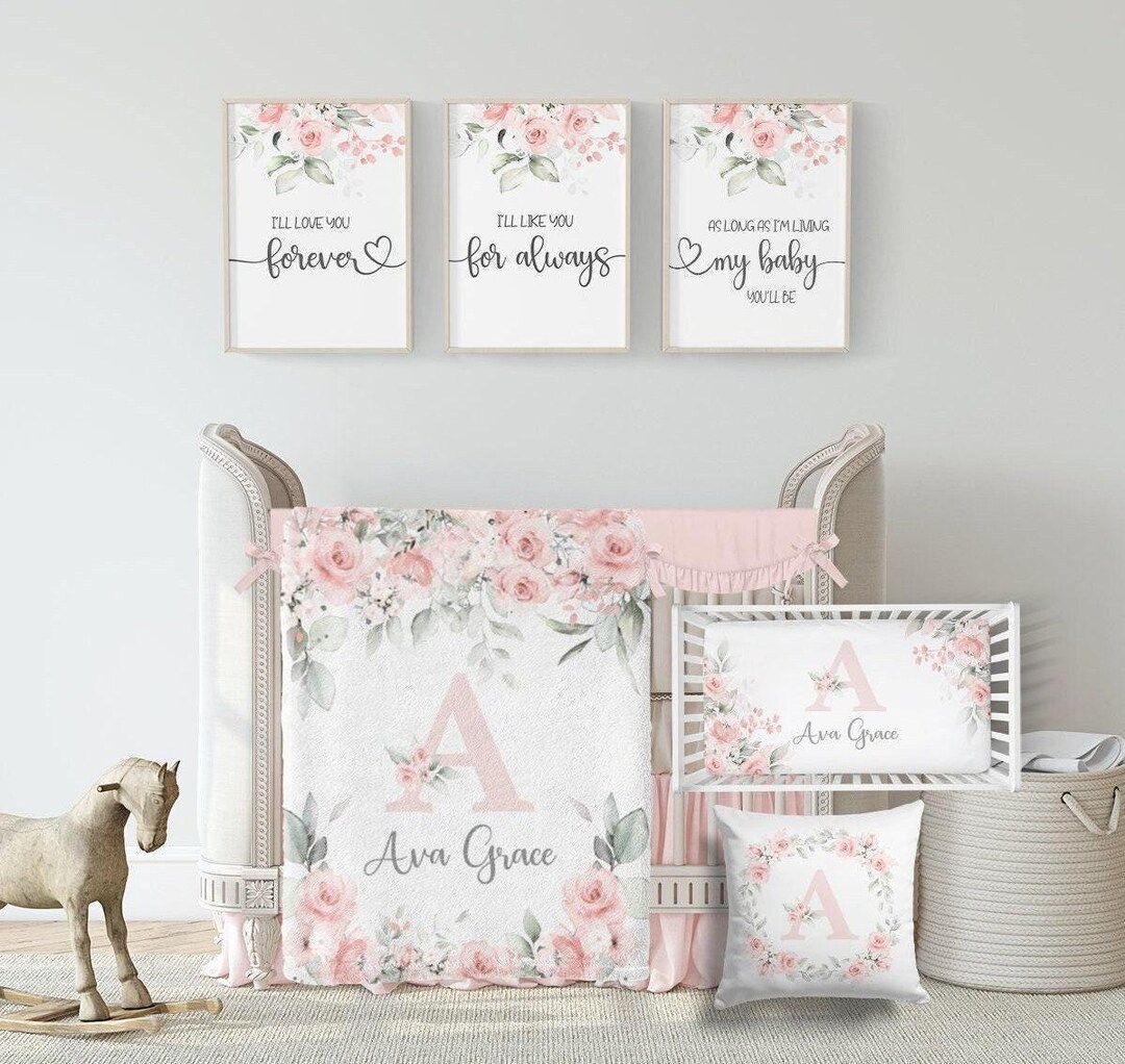 Baby Girl Blush Floral Crib Bedding Set, Custom Crib Bedding Set Girl ...