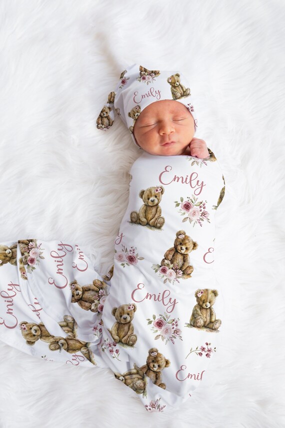 Personalized Baby Girl Blanket With Name – Custom Rabbit Print, Soft 50x60 Inch Blanket