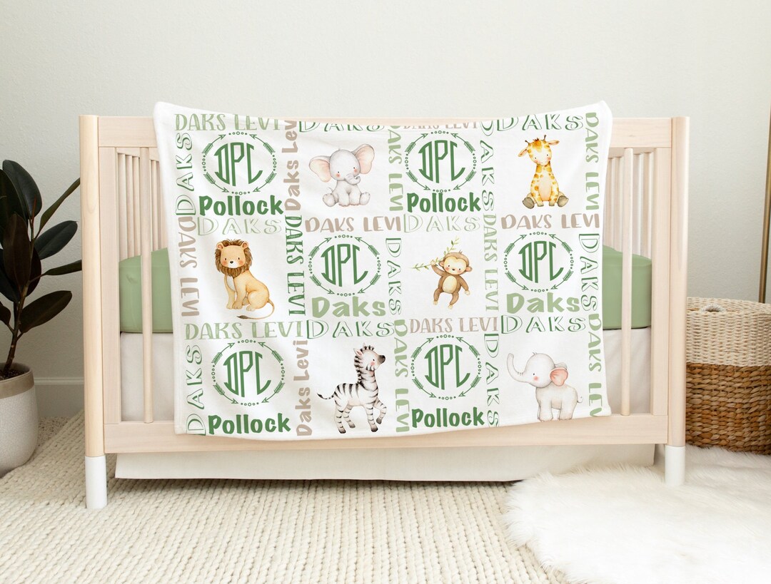 Personalized Safari Blanket- Custom Baby Boy Blanket -safari Animals ...