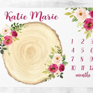 Baby meisje mijlpaal deken, baby maand deken, bloemen bos mijlpaal deken track groei baby shower cadeau gepersonaliseerde deken