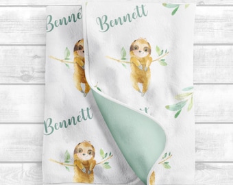 Personalized Baby Blanket With Name - Cute Sleepy Sloth Design, 30x40 Inch Flannel, Custom Nursery Gift