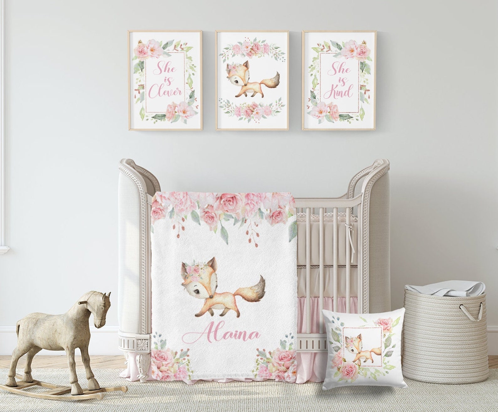 Baby Girl Fox Crib Bedding Set personalized Baby Girl Blanket Etsy