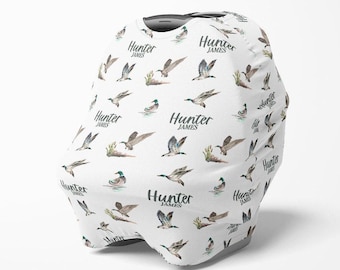 Mallard Duck Hunting Seat Canopy,  Personalized Duck Carseat Cover, Custom Hunting Baby Gift -Baby Boy Duck Shower Gift with name -SPC540