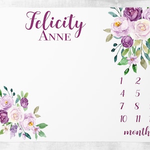 Baby meisje mijlpaal deken, baby maand deken, roze bloemen mijlpaal deken track groei aandenken baby shower cadeau gepersonaliseerde deken
