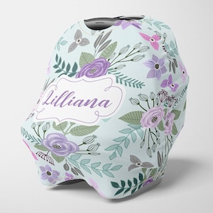 Gepersonaliseerde Car Seat Canopy, Girl Stretchy Car Seat Cover, Gepersonaliseerde Floral Carseat 4 in 1 Cover, Girl Carseat Canopy, Nursing Cover