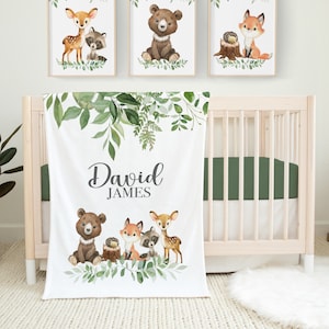 Baby Decke mit Waldtieren - Personalisierte Baby Decke mit Waldtieren -Kleinkind Junge Geburtstagsgeschenk CustomBär Fuchs Reh Decke-SB568