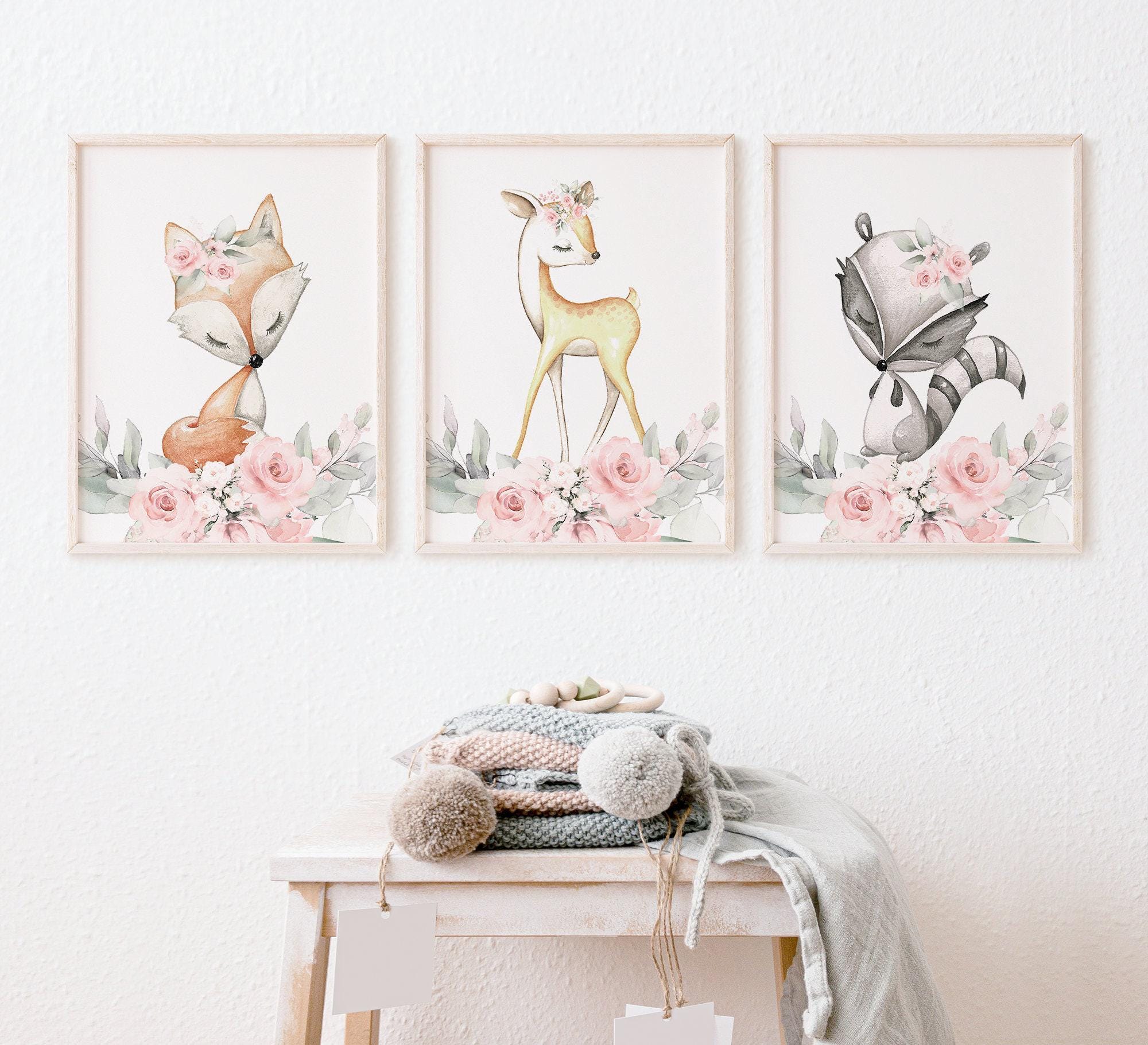 Baby Girl Nursery Wall Art, Woodland Nursery, Woodland Animal Prints ...