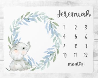 Elephant Baby Boy Milestone Blanket Month Blanket Growth Tracker Baby Shower Gift Elephant Baby Newborn Gift Safari Animal Blanket