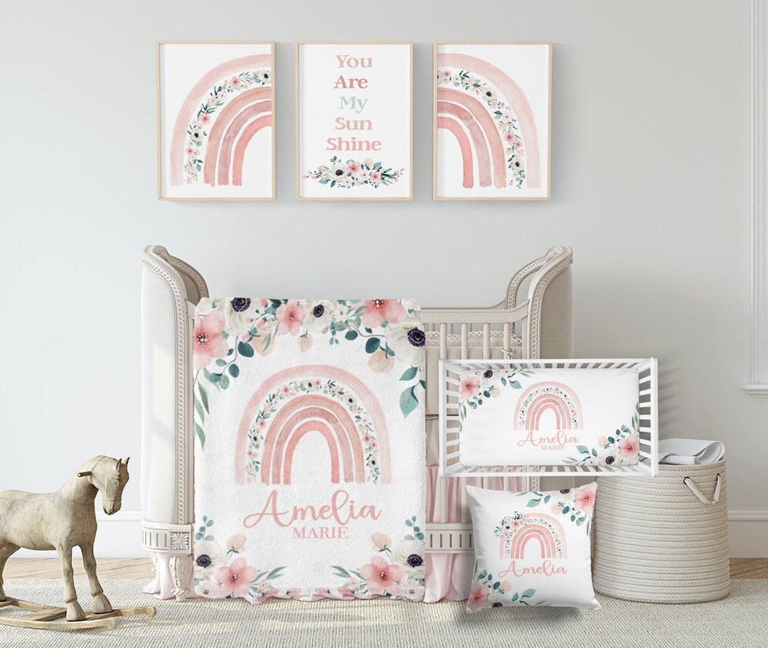 Rainbow Crib Bedding Set Girl, Baby Girl Crib Bedding Set, Boho Crib