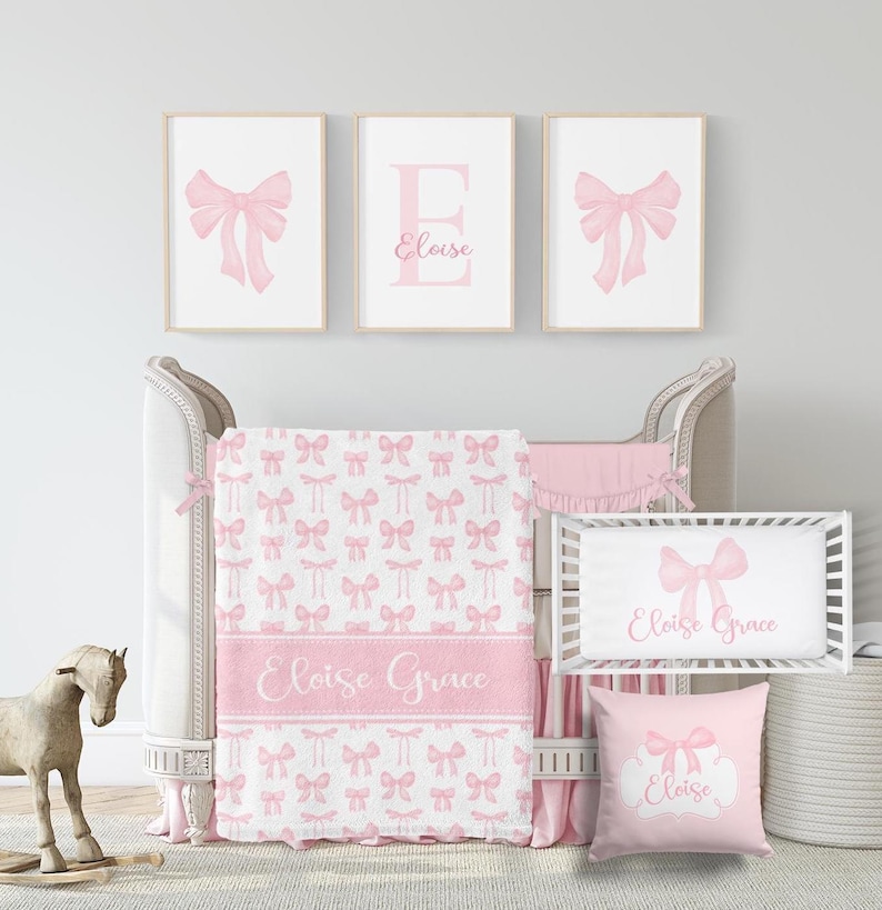 Personalized Pink Bow Blanket with Name, Personalized Baby Girl Blanket, Custom Toddler Girl Birthday Gift, Coquette Bow Shower gift SB587 image 8