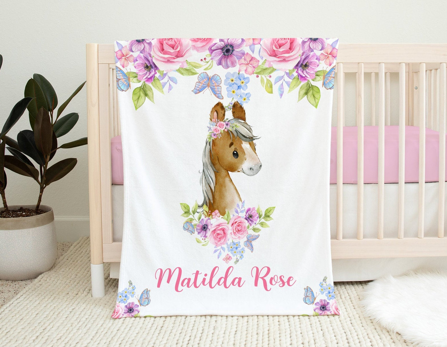 Personalized Baby Girl Blanket Horse Baby Blanket with Name Etsy