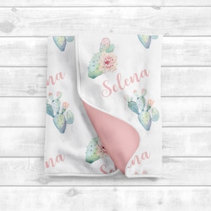 Personalized Baby Girl Blanket - Pink Floral Cactus Baby Blanket - Baby Name Blanket Baby Shower Gift- Personalized Baby Gift Custom Swaddle