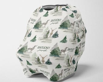 Funda para asiento de coche con diseño de animales del bosque, funda elástica para asiento de coche con astas de ciervo y árboles, funda personalizada para asiento de coche, funda para asiento de coche para niño (A535)