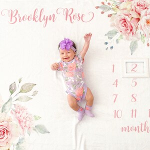 Baby Girl Milestone Deken, Gepersonaliseerde Baby Maand Deken, Baby Growth Tracker Deken, Gepersonaliseerde Baby Shower Gift, Nieuwe Moeder Cadeau