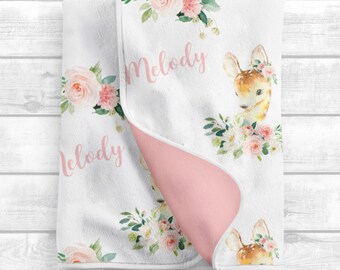 Personalisierte Baby Mädchen Decke - Rosa Floral Baby Decke - Baby Name Decke -Baby Shower Geschenk -Personalisierte Baby Geschenk -Custom Swaddle