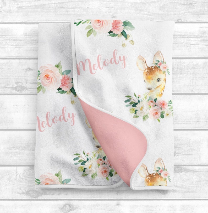 Personalized Baby Girl Blanket Pink Floral Baby Blanket Baby Name Blanket Baby Shower Gift Personalized Baby Gift Custom Swaddle image 1