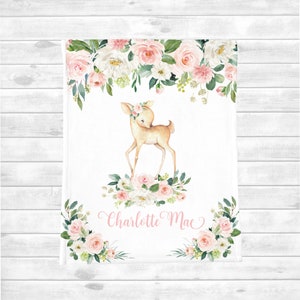 Personalized Baby Girl Woodland Blanket, Baby Name Blanket, Baby Girl Woodland Nursery Blanket, Baby Shower Gift, Monogrammed Baby Blanket,