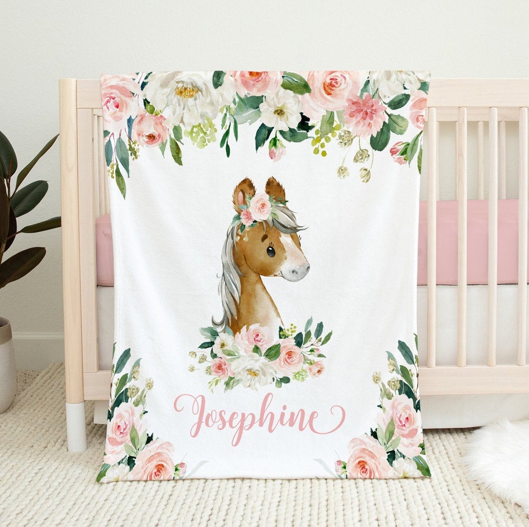 Personalized Baby Girl Blanket baby Name Blanket Horse Baby Etsy