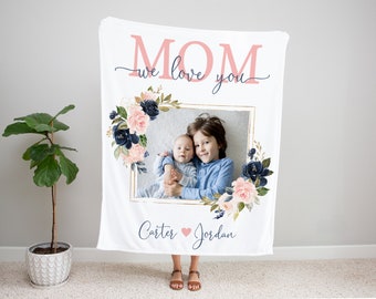 Manta del Día de la Madre, Regalo personalizado del Día de la Madre para el regalo de la abuela de los nietos, Manta fotográfica personalizada, Regalo personalizado para mamá de los niños