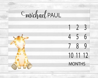 Giraffe Baby Milestone Blanket Boy Baby Month Blanket Baby Shower Gift Growth Blanket Milestone Personalized Baby Blanket Boy Fleece