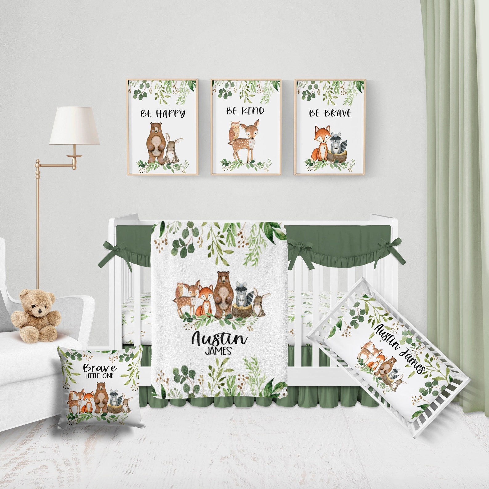 Woodland Crib Bedding Set -personalized Baby Boy Blanket With Woodland