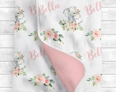 Personalized Baby Girl Blanket - Pink Floral Blanket - Baby Name Blanket -Baby Shower Gift- Personalized Baby Gift -Custom Swaddle SW137