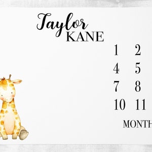 Boy Milestone Blanket Month Giraffe Baby Blanket Baby Growth Tracker Soft Fleece Blanket Baby Shower Gift Newborn Gift Giraffe Baby Blanket