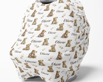 Funda para asiento de coche con diseño de osito de peluche, funda personalizada para asiento de coche con forma de oso, regalo personalizado para bebé con temática del bosque - Regalo para bebé niño con diseño de osito y nombre - SPC554