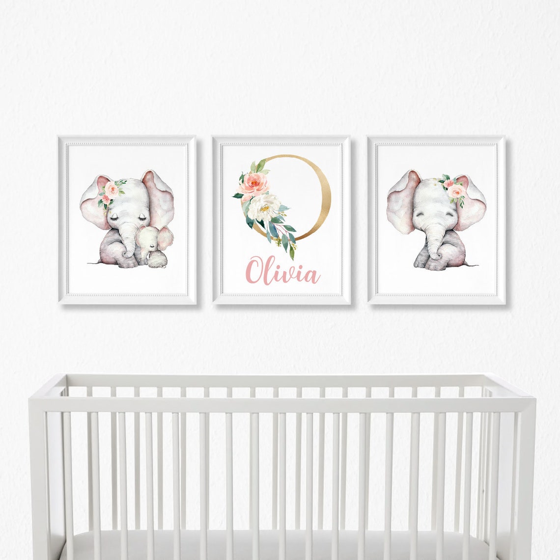 Baby Girl Elephant Nursery Wall Art Set of 3 Printable - Etsy