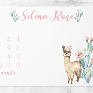 Llama /Alpaca Milestone Manta Rastreador de crecimiento mensual personalizado Regalo personalizado de baby shower para nueva mamá manta recién nacida Boho ropa de cama de guardería