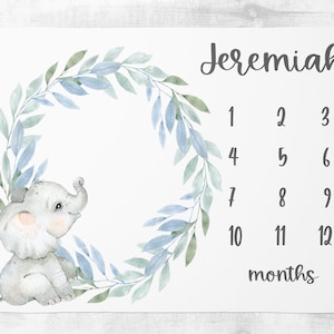 Elephant Baby Boy Milestone Blanket Month Blanket Growth Tracker Baby Shower Gift Elephant Baby Newborn Gift Safari Animal Blanket