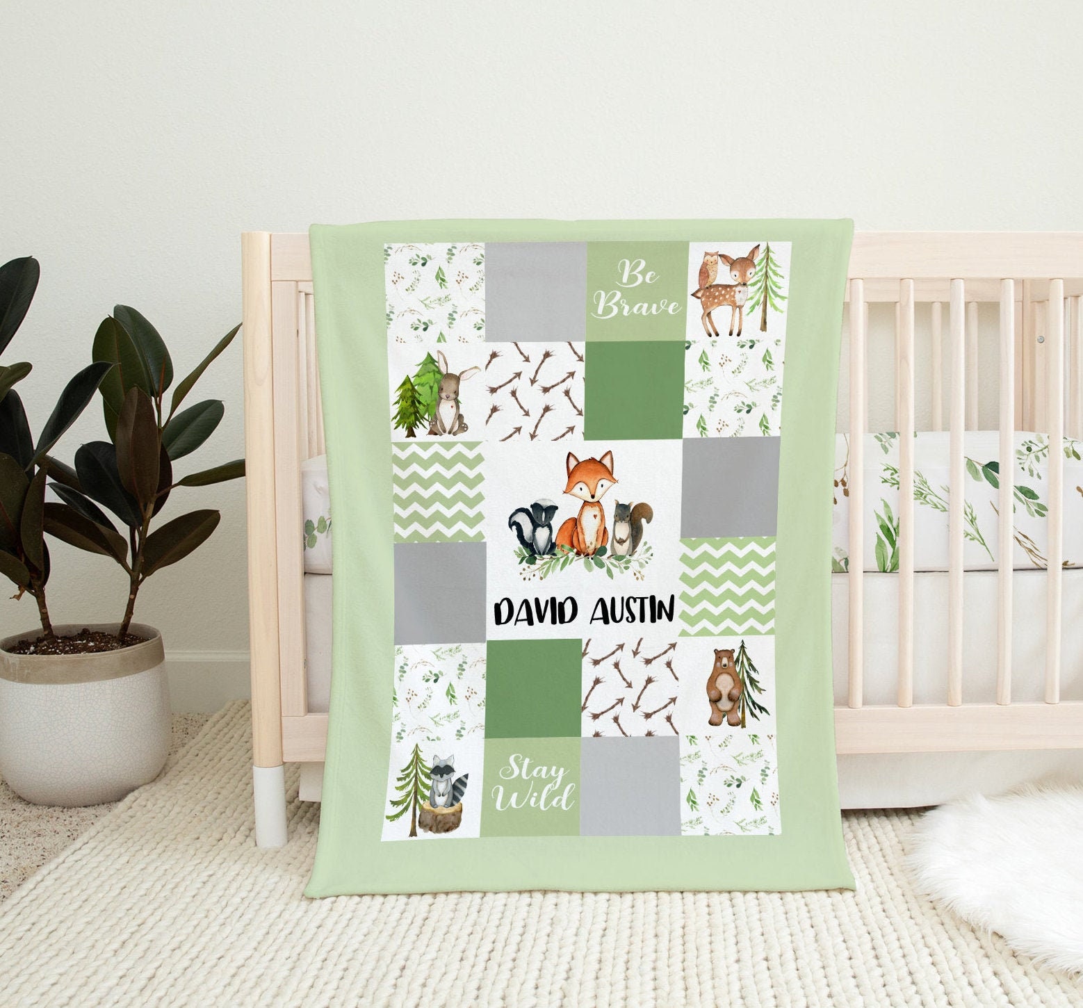 Woodland Baby Blanket Personalized Baby Boy Blanket Baby Etsy