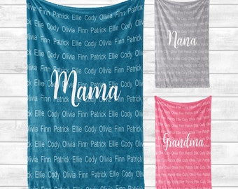 Personalized Mom Blanket, Custom Family Blanket, Personalized Grandma Gift, Personalized Blanket for Grandma, Custom Family Throw