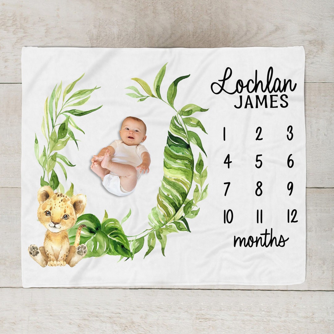 Jungle Animals Baby Monthly Milestone Blanket - Safari Theme Photo Prop 51x40 Inches