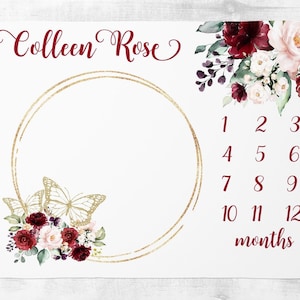 Baby Girl Milestone Deken, Floral Baby Maand Milestone Deken met Vlinders, Gepersonaliseerde Baby Shower Gift, Volg groei en leeftijd