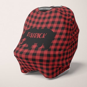 Buffalo Plaid Car Seat Canopy, Stretchy Car Seat Cover, Gepersonaliseerde Carseat 4 in 1 Cover, Boy Carseat Canopy, Custom Nursing Cover