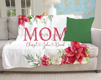 Regalo Personalizado De Mamá, Mamá Regalo De Navidad De Los Niños, Manta De Tiro, Regalo De Navidad, Decoración Navideña, Manta Poinsettia, Regalo De Abuela