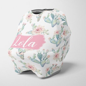 Gepersonaliseerde Cactus Car Seat Canopy, Stretchy Car Seat Cover, Gepersonaliseerde Floral Carseat 4 in 1 Cover, Girl Carseat Canopy, Nursing Cover