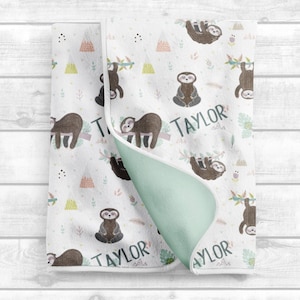 Personalized Sloth Baby Blanket Boy, Baby Name Blanket, Hospital Take home Blanket, Baby Shower Gift, Newborn Photo Prop, Swaddle